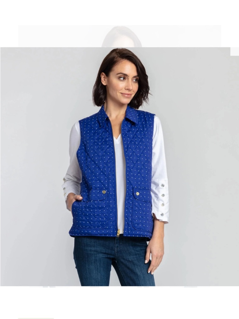 NWOT. Hinson Wu Lauren reversible Quilted Royal Blue Vest with Snap Pockets